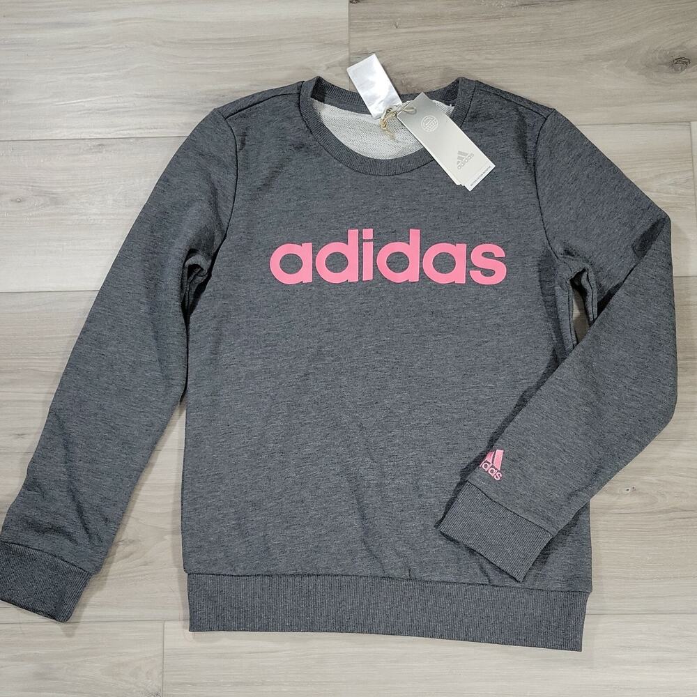Adidas Sweatshirt Women's Small Dark Grey Heather Essentials Logo Sweater New
